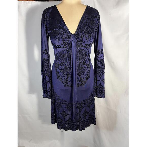 Hale Bob Purple/ Blue Dress with Black Embroidery and Beading, Size S - Picture 3 of 8